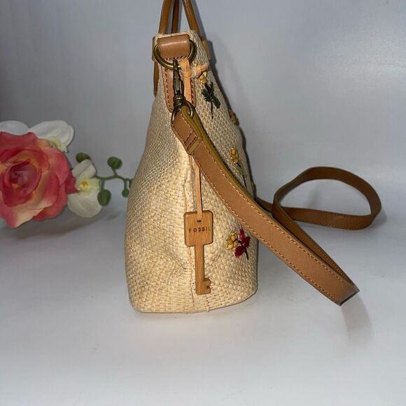 Fossil Straw Leather Trim Handbag - Picture 3 of 10